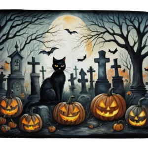 Black Cat Spooky Halloween Dish Drying Mat