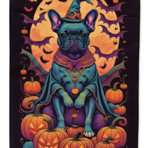 Black French Bulldog Witchy Halloween House Flag